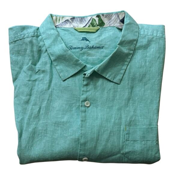 Tommy Bahama Green Sea Glass LInen Short Sleeve Camp Shirt XXL 2XL NWOT - Picture 8 of 9